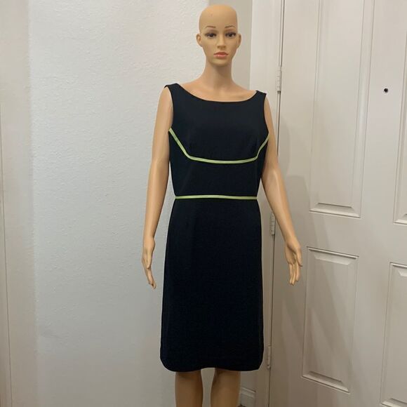 Jessica Howard 12 Petite Scoop Neck Sleeveless Black Lime Green Woman’s Dress - Picture 1 of 11